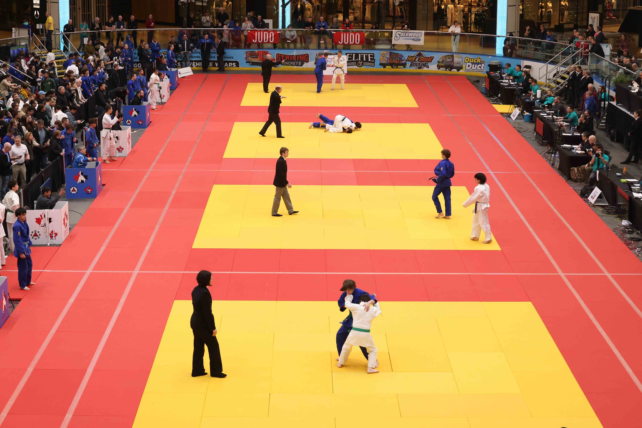 Judo action on four mats at Edmonton