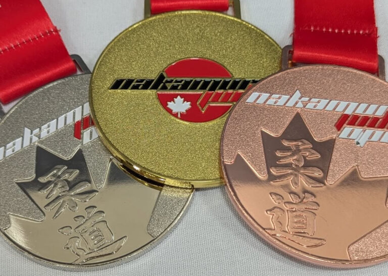 Close-up photo of judo medals